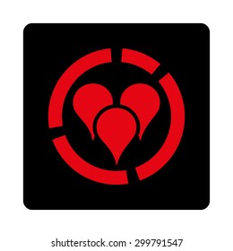 Geo diagram icon. Vector style is intensive red and black colors, flat rounded square button on a white background.