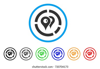 Geo Diagram rounded icon. Style is a flat geo diagram grey symbol inside light blue circle with black, gray, green, blue, red, orange versions. Vector designed for web and software interfaces.