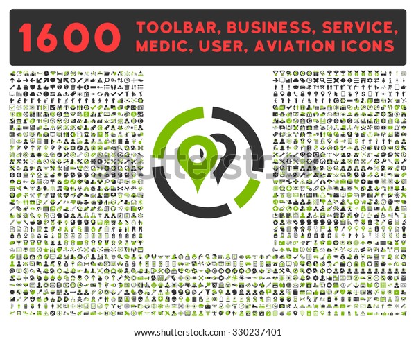 Geo Diagram vector icon and 1600 other business,\
service tools, medical care, software toolbar, web interface\
pictograms. Style is bicolor flat symbols, eco green and gray\
colors, rounded angles