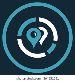 Geo Diagram vector icon. Style is bicolor flat circled symbol, blue and white colors, rounded angles, dark blue background.