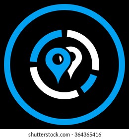 Geo Diagram vector icon. Style is bicolor flat circled symbol, blue and white colors, rounded angles, black background.