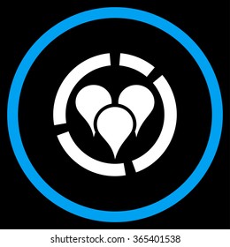 Geo Diagram vector icon. Style is bicolor flat circled symbol, blue and white colors, rounded angles, black background.