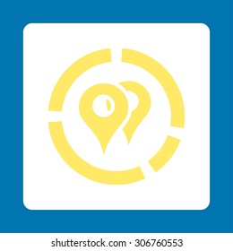 Geo Diagram vector icon. This flat rounded square button uses yellow and white colors and isolated on a blue background.