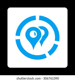 Geo Diagram vector icon. This flat rounded square button uses blue and white colors and isolated on a black background.