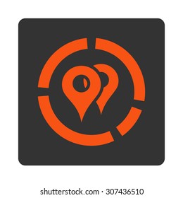 Geo Diagram vector icon. This flat rounded square button uses orange and gray colors and isolated on a white background.