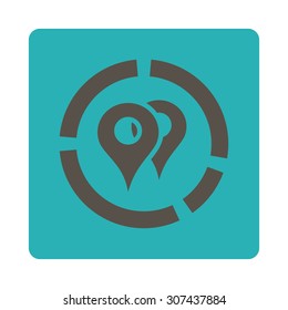 Geo Diagram vector icon. This flat rounded square button uses grey and cyan colors and isolated on a white background.