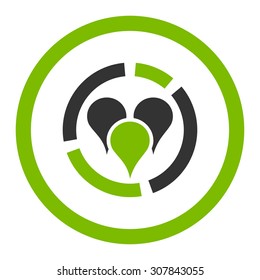 Geo diagram vector icon. This rounded flat symbol is drawn with eco green and gray colors on a white background.