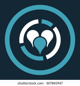 Geo diagram vector icon. This rounded flat symbol is drawn with blue and white colors on a dark blue background.