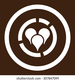 Geo diagram vector icon. This rounded flat symbol is drawn with white color on a brown background.