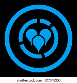 Geo diagram vector icon. This rounded flat symbol is drawn with blue color on a black background.