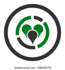 Geo diagram vector icon. This rounded flat symbol is drawn with green and gray colors on a white background.
