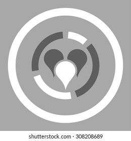Geo diagram vector icon. This rounded flat symbol is drawn with dark gray and white colors on a silver background.