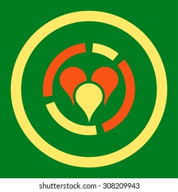 Geo diagram vector icon. This rounded flat symbol is drawn with orange and yellow colors on a green background.