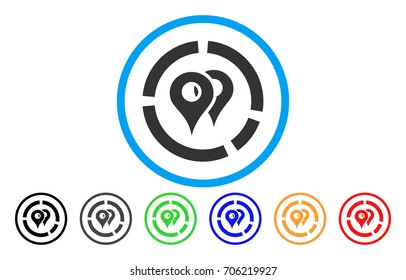 Geo Diagram vector rounded icon. Image style is a flat gray icon symbol inside a blue circle. Additional color variants are grey, black, blue, green, red, orange.