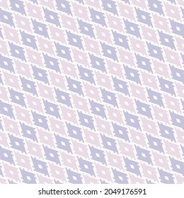 Geo ethnic pattern. Seamless tribal illustration with lilac diagonal lines and shapes. Vector ornament is used in the design of carpets, wallpaper, textiles, plaid, clothing, packaging, wrapping