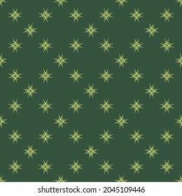 Geo floral seamless pattern. Abstract vector green ornament with stars. Modern minimal geometric texture. Trendy background used for design print, wallpaper, business cards, clothes, textile, covers
