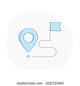 Geo, GPS Location Tag or Pointer, Proximity, Global Network Connection, Location, Navigation Way or Road to target Point. Flat outline Minimalistic vector illustration.