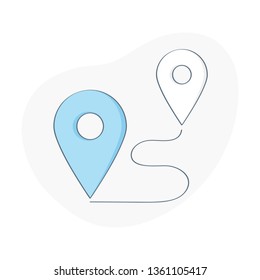 Geo, GPS Location tag or pointer, proximity, global network connection, location, navigation way or road to target point. Flat outline minimalistic vector illustration.