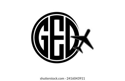 Vehículo de diseño del logotipo del círculo de la agencia de viajes y gira de cartas iniciales GEO. hajj Umrah agencia, abstract, agencia de turismo, guía turística, emiratos, aerolíneas, vuelo en avión, negocios, monograma, marca, empresa