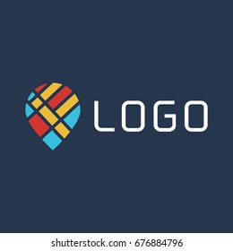 Geo location check point creative symbol concept. Colorful global Positioning System icon template. Navigation mark. Spot sign vector illustration. Abstract logo.