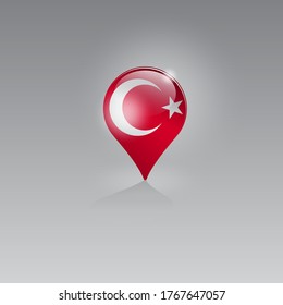 Geo location icon with the national flag of TURKEY. Domestic, local tourism in their own country. Recreation, entertainments, excursions, cruises, walks, routes in a place of residence.