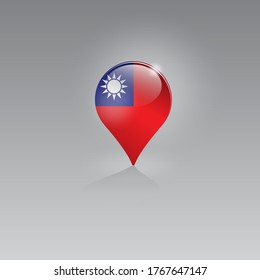 Geo location icon with the national flag of TAIWAN. Domestic, local tourism in their own country. Recreation, entertainments, excursions, cruises, walks, routes in a place of residence.