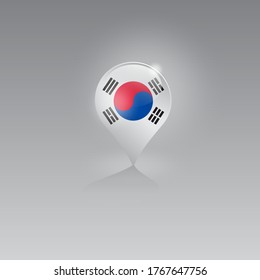 Geo location icon with the national flag of SOUTH KOREA. Domestic, local tourism in their own country. Recreation, entertainments, excursions, cruises, walks, routes in a place of residence.