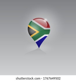 Geo location icon with the national flag of SOUTH AFRICA. Domestic, local tourism in their own country. Recreation, entertainments, excursions, cruises, walks, routes in a place of residence.