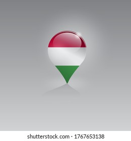 Geo location icon with the national flag of HUNGARY. Domestic, local tourism in their own country. Recreation, entertainments, excursions, cruises, walks, routes in a place of residence. 