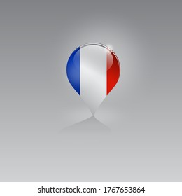 Geo location icon with the national flag of FRANCE. Domestic, local tourism in their own country. Recreation, entertainments, excursions, cruises, walks, routes in a place of residence.