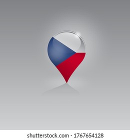 Geo location icon with the national flag of CZECH REPUBLIC. Domestic, local tourism in their own country. Recreation, entertainments, excursions, cruises, walks, routes in a place of residence.