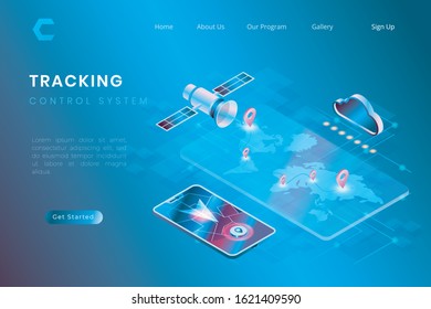 Geo location illustration with data and satellite integration in isometric 3d style