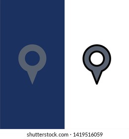 Geo location, Location, Map, Pin  Icons. Flat and Line Filled Icon Set Vector Blue Background