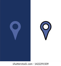 Geo location, Location, Map, Pin  Icons. Flat and Line Filled Icon Set Vector Blue Background