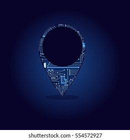 Geo Location Pin with a technological electronics circuit.
