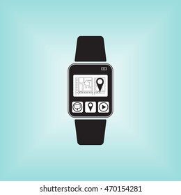 Geo location vector sign. Navigation logo at smart watch. 