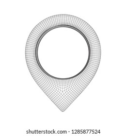 Geo map pin mesh. Place symbol GPS pictogram. Wireframe low poly mesh vector illustration