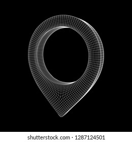 Geo map pin mesh. Place symbol GPS pictogram. Wireframe low poly mesh vector illustration