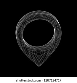 Geo map pin mesh. Place symbol GPS pictogram. Wireframe low poly mesh vector illustration