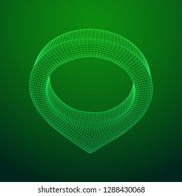 Geo map pin mesh. Place symbol GPS pictogram. Wireframe low poly mesh vector illustration