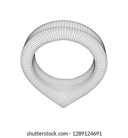 Geo map pin mesh. Place symbol GPS pictogram. Wireframe low poly mesh vector illustration