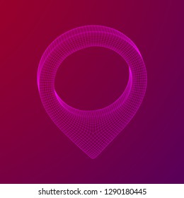 Geo map pin mesh. Place symbol GPS pictogram. Wireframe low poly mesh vector illustration