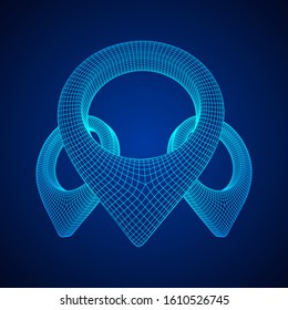 Geo map pin mesh. Place symbol GPS pictogram. Wireframe low poly mesh 3d render illustration
