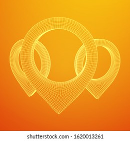 Geo map pin mesh. Place symbol GPS pictogram. Wireframe low poly mesh 3d render illustration