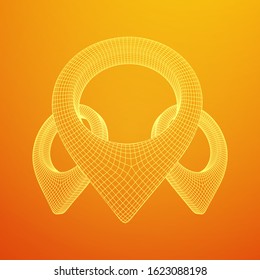 Geo map pin mesh. Place symbol GPS pictogram. Wireframe low poly mesh 3d render illustration