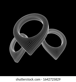 Geo map pin mesh. Place symbol GPS pictogram. Wireframe low poly mesh 3d render illustration
