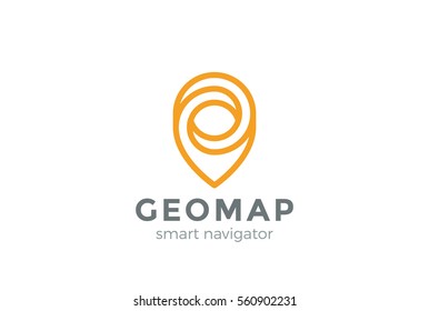 Geo Map Point Location Logo design vector Linear style. Pin symbol City locator template. 
Gps infinite navigation logotype icon.