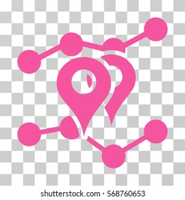 Geo Markers Trends icon. Vector illustration style is flat iconic symbol, pink color, transparent background. Designed for web and software interfaces.