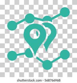 Geo Markers Trends icon. Vector illustration style is flat iconic symbol, cyan color, transparent background. Designed for web and software interfaces.