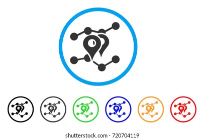 Geo Markers Trends rounded icon. Style is a flat geo markers trends grey symbol inside light blue circle with black, gray, green, blue, red, orange versions.